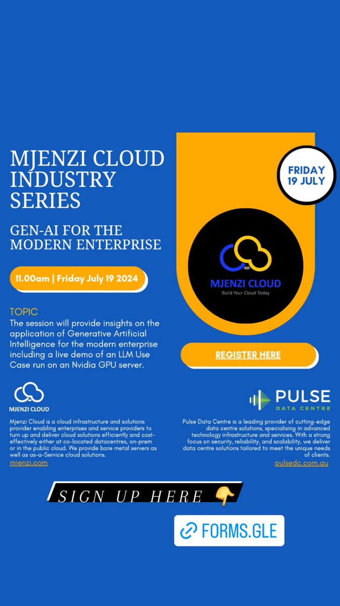 mjenzi_cloud's tweet photo. Looking to try your hands on Generative AI and LLMs for your enterprise? Join us for a webinar this Friday 11am AEST as we demo a few practical LLM use cases run on local server hardware! 
 https://t.co/DroAt3WvK6 https://t.co/L3sFFJJ5QS