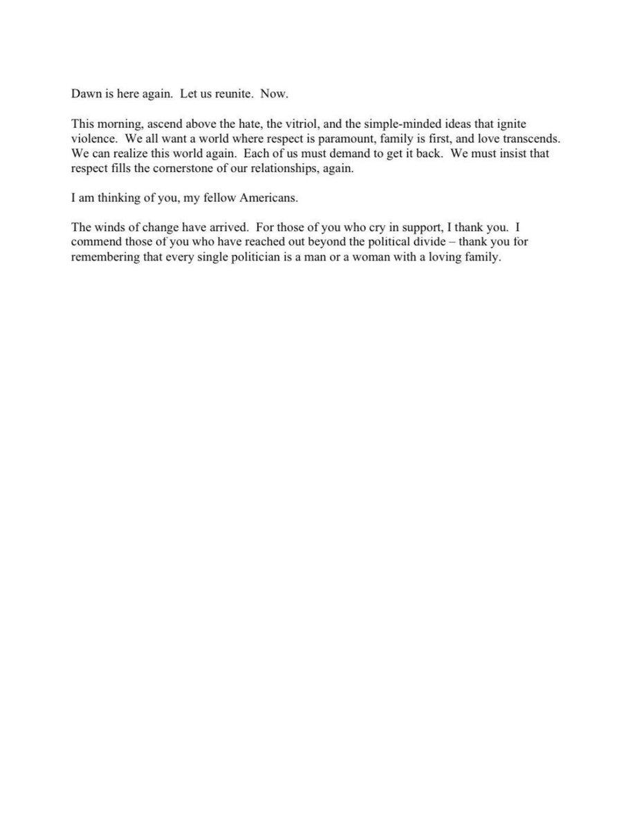 If you haven’t yet, take a moment to read this letter from First Lady Melania Trump. Her grace, poise, encouragement, and belief in our nation is contagious.

God bless you, Mrs. Trump. God bless President <a href="/realDonaldTrump/">Donald J. Trump</a>. God bless the United States.