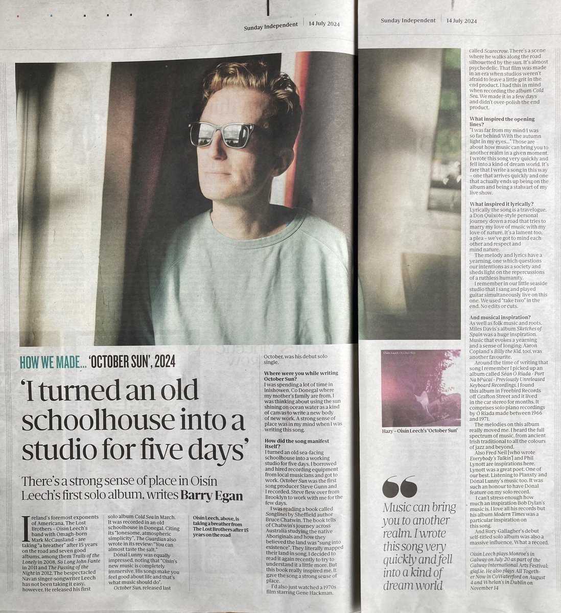 OisinLeechMusic's tweet photo. I caught up with the Sunday Independent today to chat songwriting and all things music ahead of my Galway Arts gig in Monroes next weekend.
@GalwayIntArts @TheSundayIndo @Independent_ie @MonroesLive
#sundayindependent #galwayartsfestival #octobersun
https://t.co/90DFMaQI3I https://t.co/2D24bKZZhd