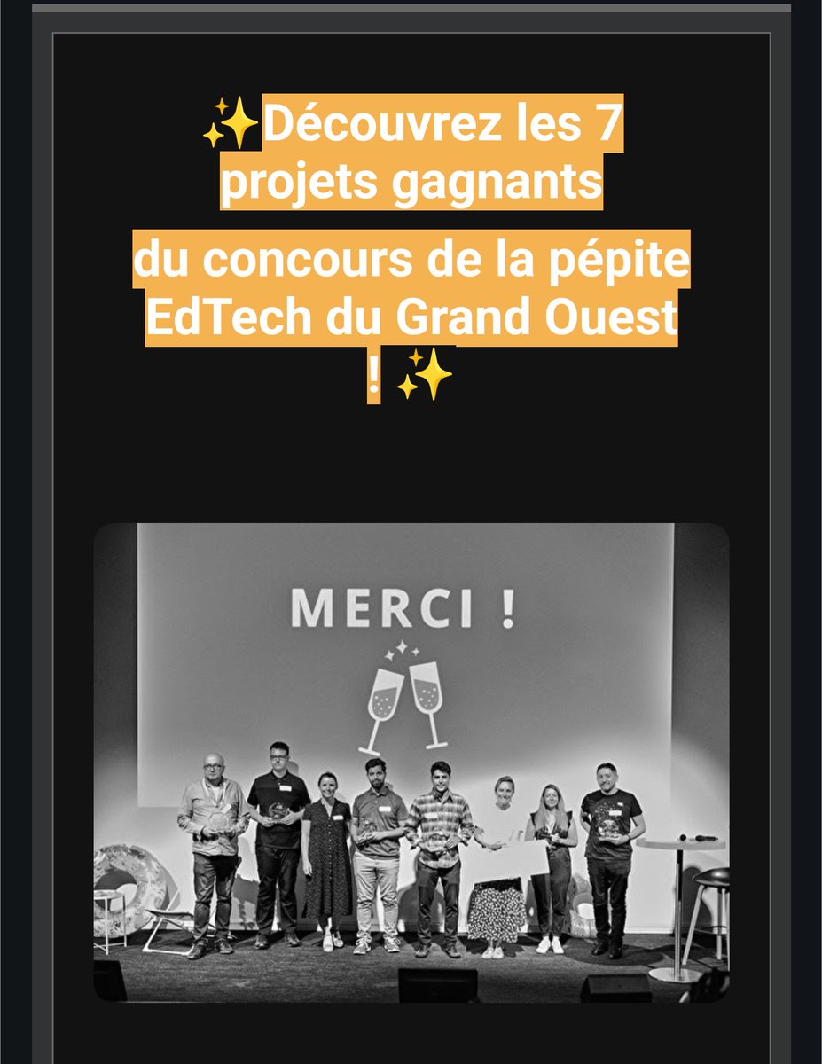 r2dtooldys's tweet photo. Dernière actualité : le prix Pépite jeune entrepreneur de la EdTech Grand Ouest et mon premier pitch officiel.😉 https://t.co/DDDnQCc5Fr