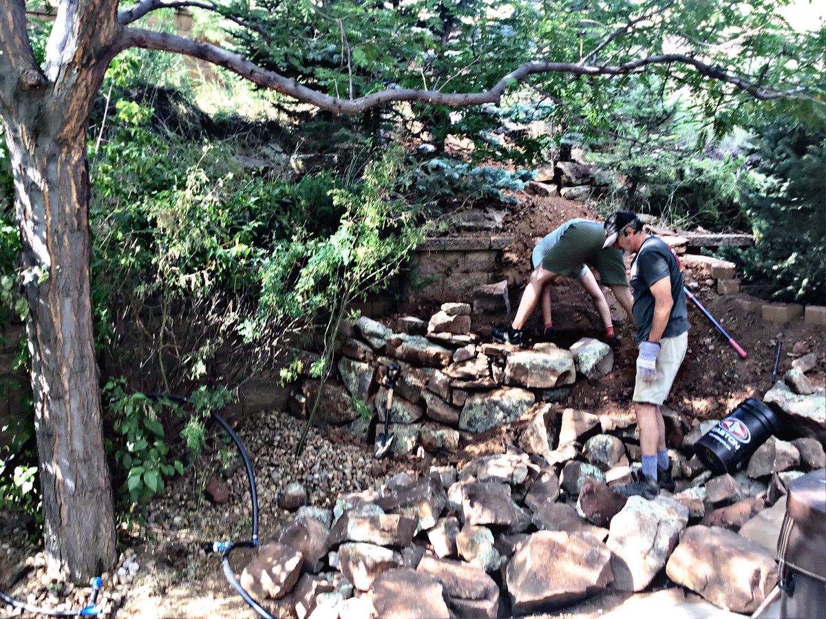 BarbaraPaden's tweet photo. Pond work continues. Our 20 year old moved 4 tons of rock from the driveway yesterday while the old man went golfing. Just him, a wheelbarrow and a dolly. Both back at it today. #pondprogress https://t.co/KttZNfV3Zu