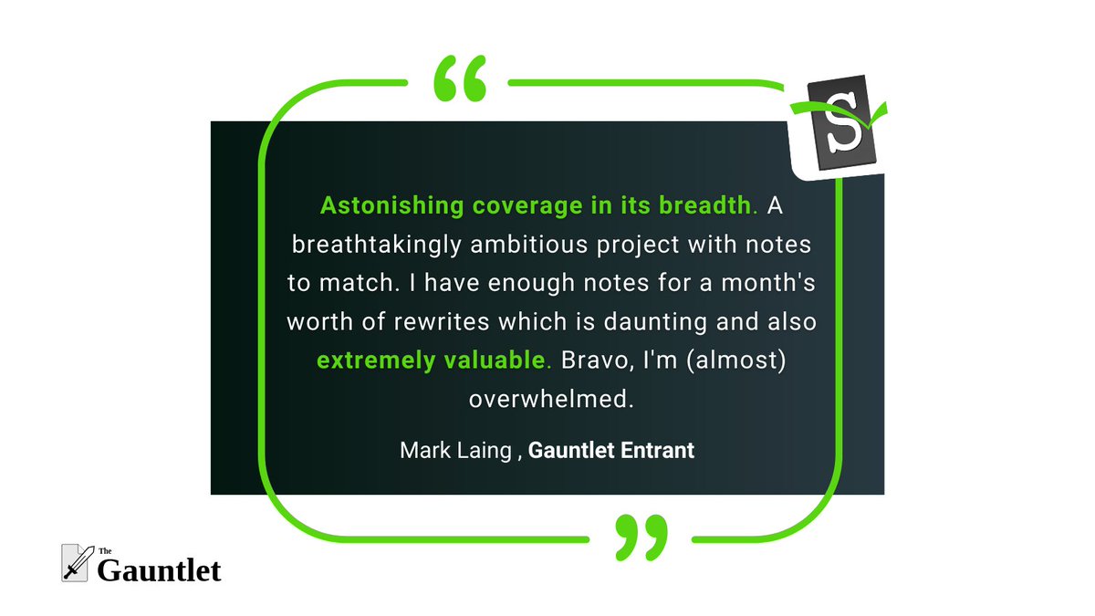 ScriptHop's tweet photo. Mark Laing, a Gauntlet Entrant, compares traditional script feedback to the "extremely valuable" Gauntlet interactive report.

#ScripthopGauntlet #screenwriting https://t.co/QUgWnf9qDa