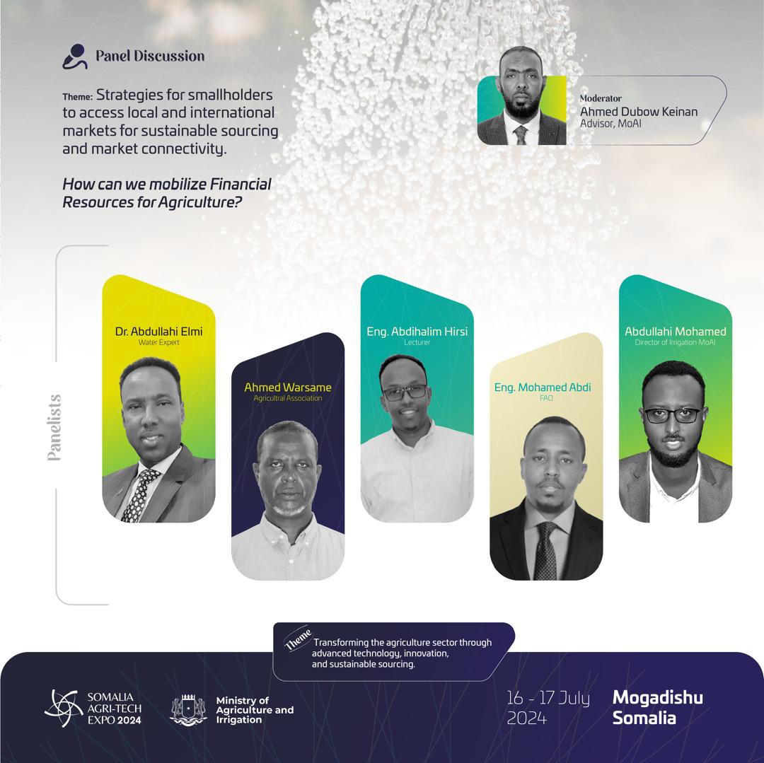 MOASomalia's tweet photo. 📢 PANEL DISCUSSION ANNOUNCEMENT 📢
Join us for a panel discussion on the Design and Maintenance of Efficient Agricultural Infrastructure Systems to Improve Productivity.

How do we revive agriculture development schemes?

#SomaliaAgriTechExpo2024 #AgriTech #SustainableFarming https://t.co/3gr6plVtK9