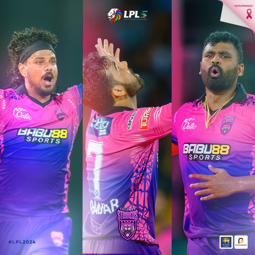 LPLT20's tweet photo. Pure joy! Strikers' bowlers celebrate their triumphant wicket haul with happy emotions all around! 🏏🎉 

#LPL2024 #LPLPinkDay https://t.co/b2cnRnm9sg