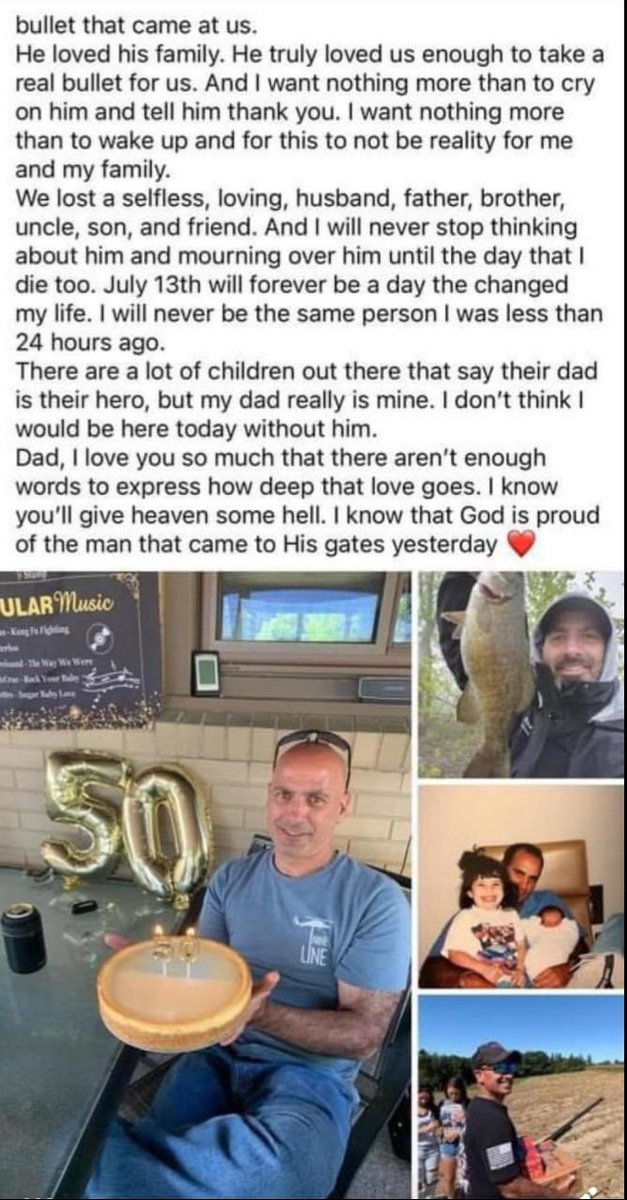 EUFreeCitizen's tweet photo. 🇺🇲#USA #US #Trump #Pennsylvania #Butler
The Trump supporter killed yesterday has been identified as Corey Comperatore. His daughter Allyson released this statement on Facebook — unverified https://t.co/6Xps9PNSnG