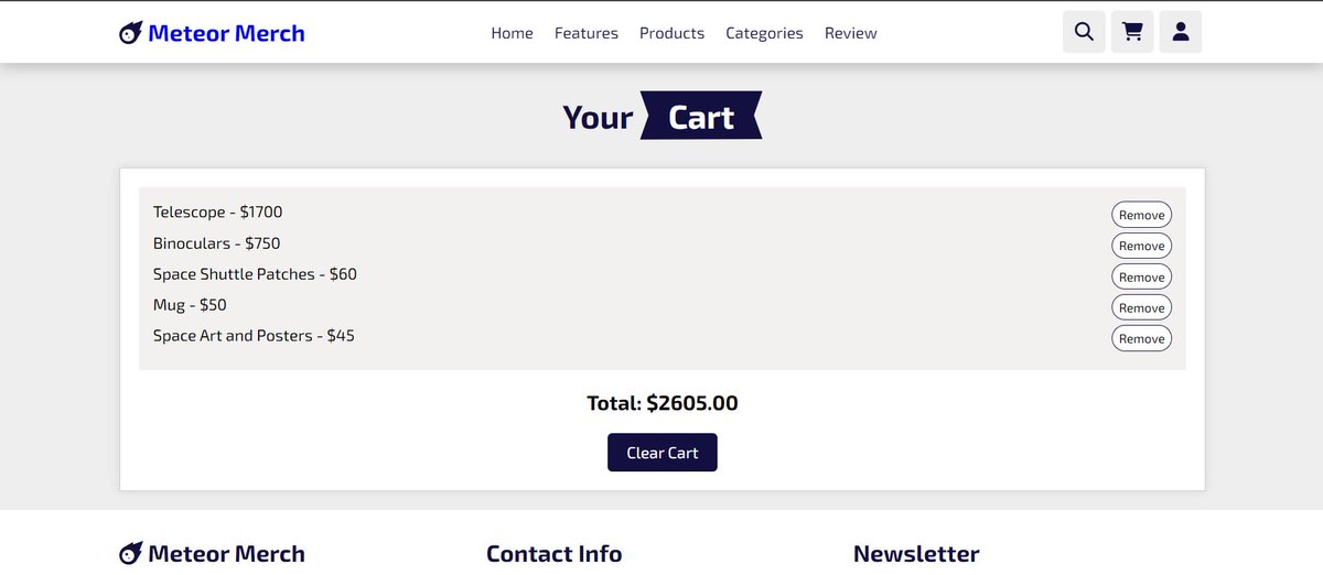 Vibhxv's tweet photo. 🌟🔍 Project Archives - #3

#2: Meteor Merch

Description: E-Commerce website, including space-related products and a fully functional shopping cart system.

Link: https://t.co/THlevWULvy

🚀Connect on-
GitHub: https://t.co/csvoMCuYLE
LinkedIn: https://t.co/AjV8CD4Ajx https://t.co/BpHFnhPKLS