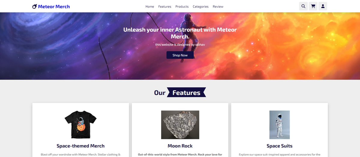 Vibhxv's tweet photo. 🌟🔍 Project Archives - #3

#2: Meteor Merch

Description: E-Commerce website, including space-related products and a fully functional shopping cart system.

Link: https://t.co/THlevWULvy

🚀Connect on-
GitHub: https://t.co/csvoMCuYLE
LinkedIn: https://t.co/AjV8CD4Ajx https://t.co/BpHFnhPKLS