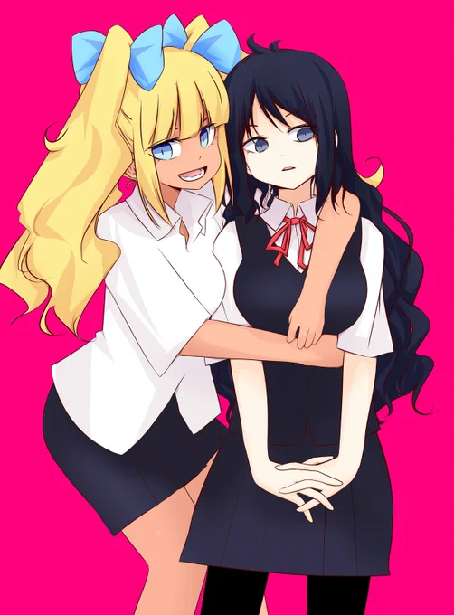 マチコちゃん(左)とシホちゃん(右)。黒が似合う女になれよシホちゃん、、、とか思いながら描きました^q^ 