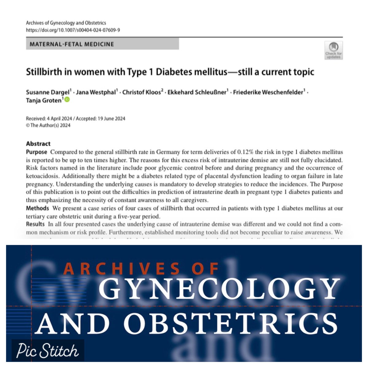 Stillbirth in type 1 diabetes mellitus is still a topic. The purpose of this publication by Dargel et al is to point out the difficulties in prediction of IUD in pregnant type 1 diabetes patients and the necessary management.

link.springer.com/article/10.100…