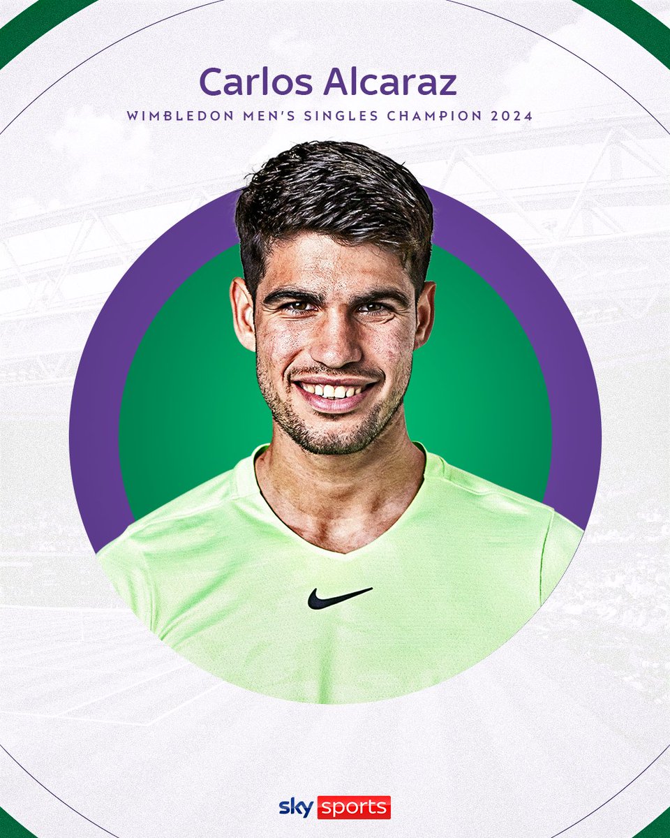 SkySportsTennis's tweet photo. The defending champion retains his title 🔥👑

Carlos Alcaraz is your 2024 Wimbledon Men's Singles winner! 🏆 https://t.co/fpqIbKcug3