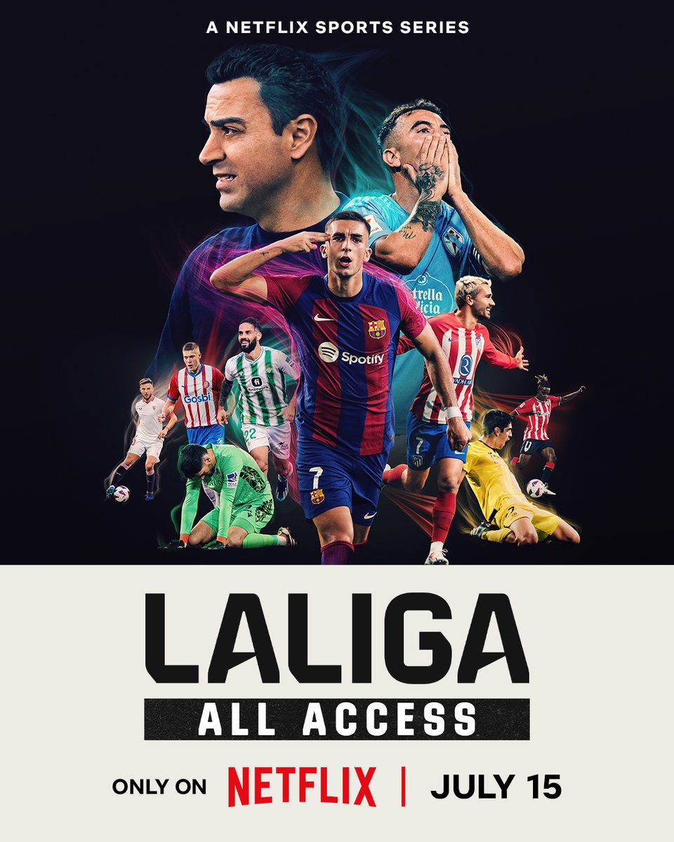 netflix's tweet photo. LALIGA: All Access premieres in 12 HOURS. 

Witness unprecedented access to one of the most followed leagues in the world during the 2023-2024 LALIGA Competition. https://t.co/7Rq5eKXRSe
