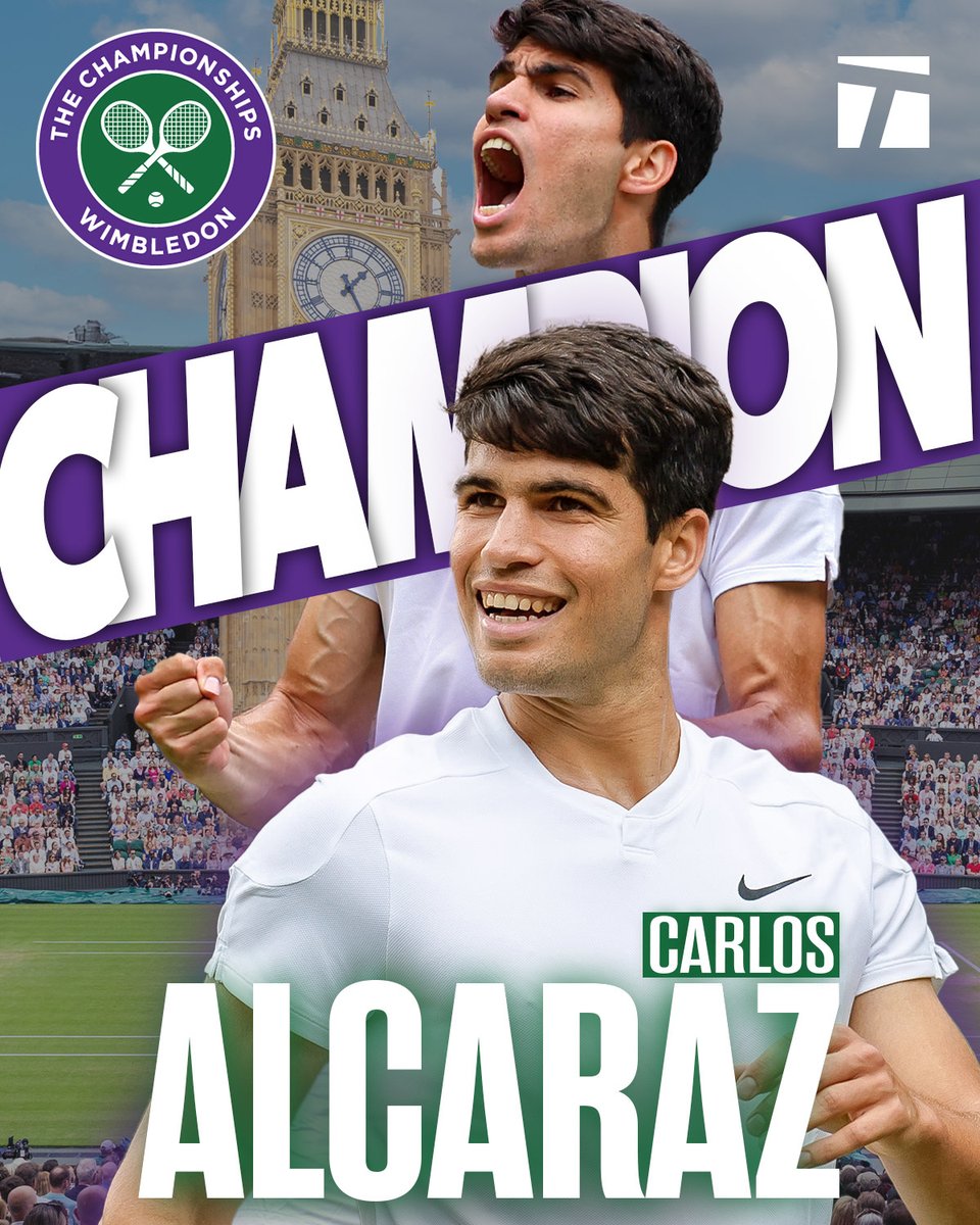 TennisChannel's tweet photo. BACK-TO-BACK WIMBLEDON CHAMP CARLOS ALCARAZ 🏆 

#Wimbledon https://t.co/KAeq0dQAT4