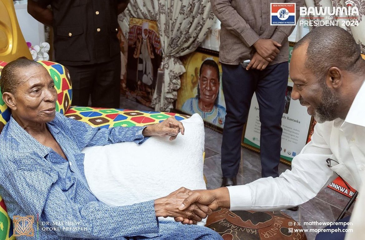 MatthewOPrempeh's tweet photo. On sunday, 14th July, 2024, I visited the founder of the Kristo Asafo Mission of Ghana, Apostle Emeritus Dr. Kwadwo Safo at the church premises at Gomoa Mpota in the Central Region. The visit also coincided with the Kristo Asafo Annual Church Conference and unveiling of a new constitution of the church.

It is heartwarming to have interacted with a man I consider my father, seeking his blessings in this new phase of my life. 

I conveyed H.E. Dr. Bawumia's @mbawumia resolve to strengthening the relationship between the next NPP government and the church, as well as collaborating in the area of skills development for employment creation. 

#Bawumia2024
#ItisPossible