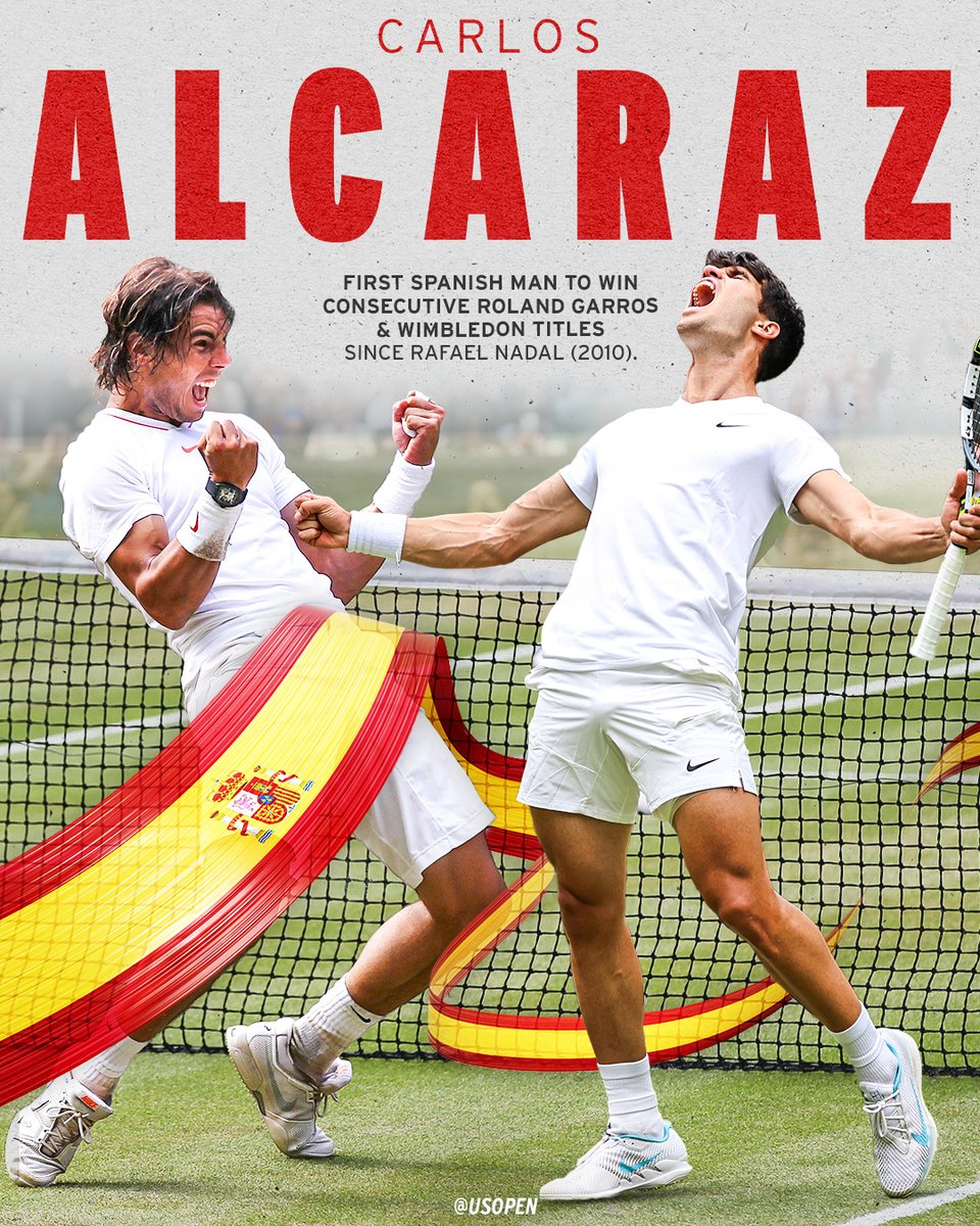 usopen's tweet photo. Carlos Alcaraz repeats what Rafa did in 2010.

Win Roland Garros and Wimbledon back to back! https://t.co/Byz7bI9eqt