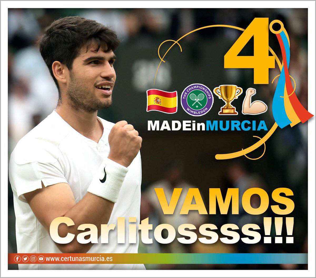 CertunasMurcia's tweet photo. VAMOSSSS @carlosalcaraz !!! 🇪🇸🎾

100% #Murcia

#orgullo #TheNumberOne #thebest #españa #Wimbledon https://t.co/qSrr49OP0u
