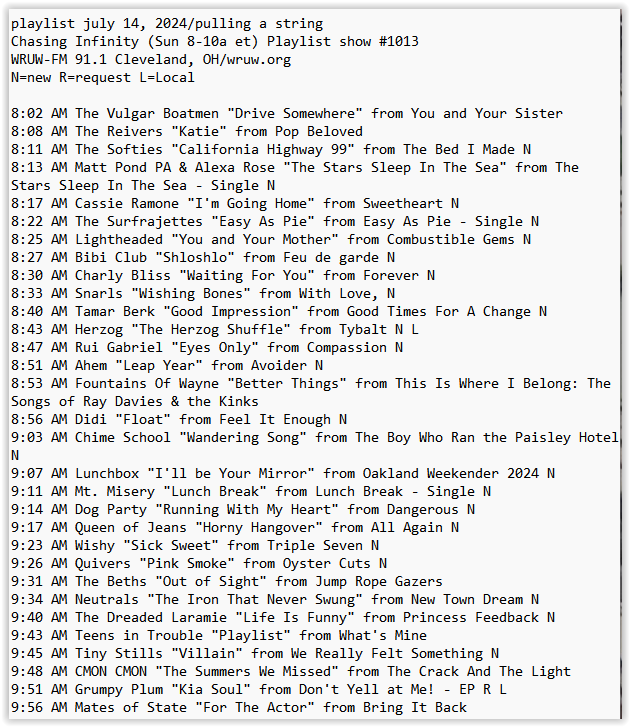 my <a href="/WRUW/">WRUW-FM 91.1</a> playlist this am ft: <a href="/mattpondpamusic/">Matt Pond PA</a> @BibiClubmusic <a href="/charlybliss/">Charly Bliss</a> <a href="/snarlsband/">snarls ⋆˙⟡</a> <a href="/TamarBerk/">Tamar Berk</a> <a href="/helloahem/">a h e m</a> <a href="/didicolumbus/">didi</a> <a href="/ChimeSchool/">Chime School</a> <a href="/mtmiseryband/">Mt. Misery</a> <a href="/dogpartylive/">Dog Party</a> <a href="/queenofjeansPHL/">Queen of Jeans</a> @Quiversam <a href="/Neutrals13/">Neutrals</a> <a href="/TheDreadedLarry/">The Dreaded Laramie</a> <a href="/teensintrouble/">Teens in Trouble</a> <a href="/tinystills/">Kailynn West</a> @cmoncmonband + more ⬇️