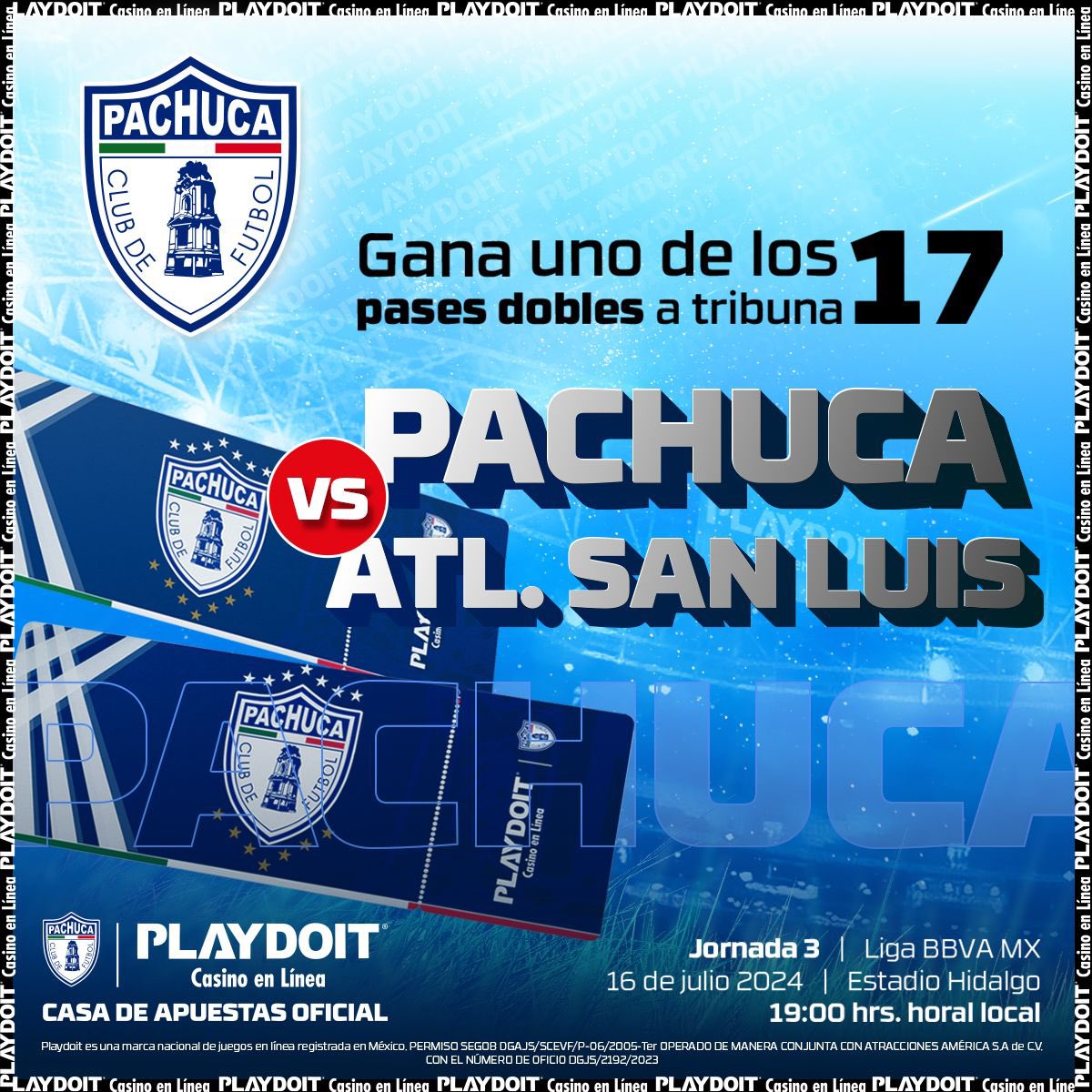 Tuzos's tweet photo. 🎫 | ¡La suerte está con los Tuzos!

Gana 1 de los 17 pases dobles en tribuna que el tío @playdoitmexico trae para ti y acompáñanos en nuestro partido de este martes. 🏟️ 

Checa bien los pasos.

Tienes hasta el lunes a las 15:00hrs para participar 

#PlaydoitEsTuzo
#PachucaSomosTodos🤍💙