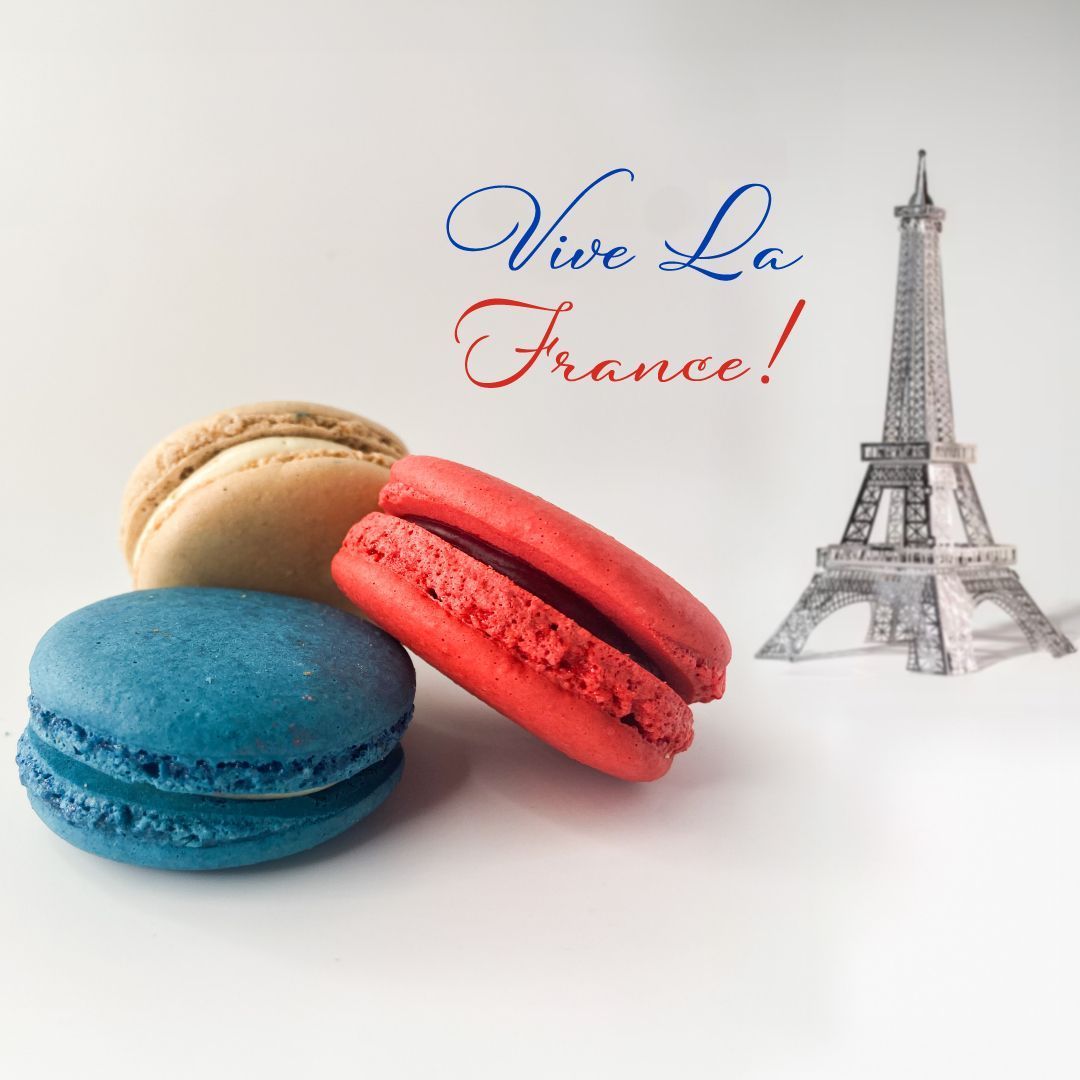 Celebrate #BastilleDay with us and enjoy one of our bleu, blanc, or rouge macarons. 💙 🤍 ❤️

Whether you choose our seasonal blueberry cheesecake macaron (available for a limited time), salted caramel, or raspberry, you're in for a festive treat! 

Vive la France! 🇫🇷