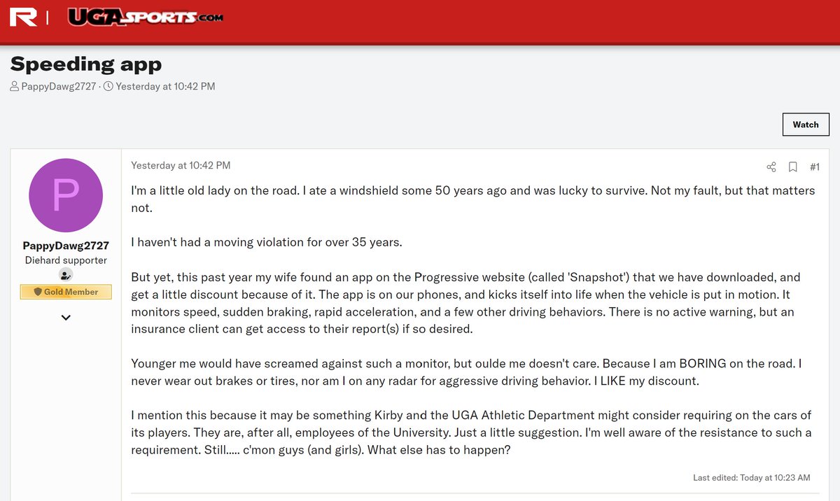 Maybe #Georgia could install the Progressive Snapshot app on each of their players' phones.