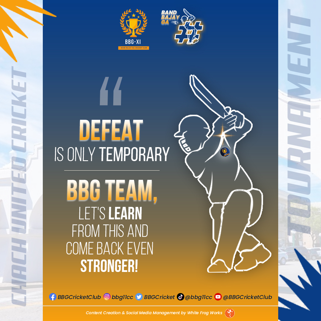 BBGCricket's tweet photo. "BBG Team, our journey doesn't end here. Every defeat is a lesson. We'll return with greater determination! 🏏🔥 #StayStrong #BBGCricket"

#bandbajayga #cricket #tournament #cricketmatch 🏏#cricketfever #cricketworldcup #chachunitedcrickettournament #CUCT #t20worldcup24🏆 https://t.co/NcJZgcWyoY