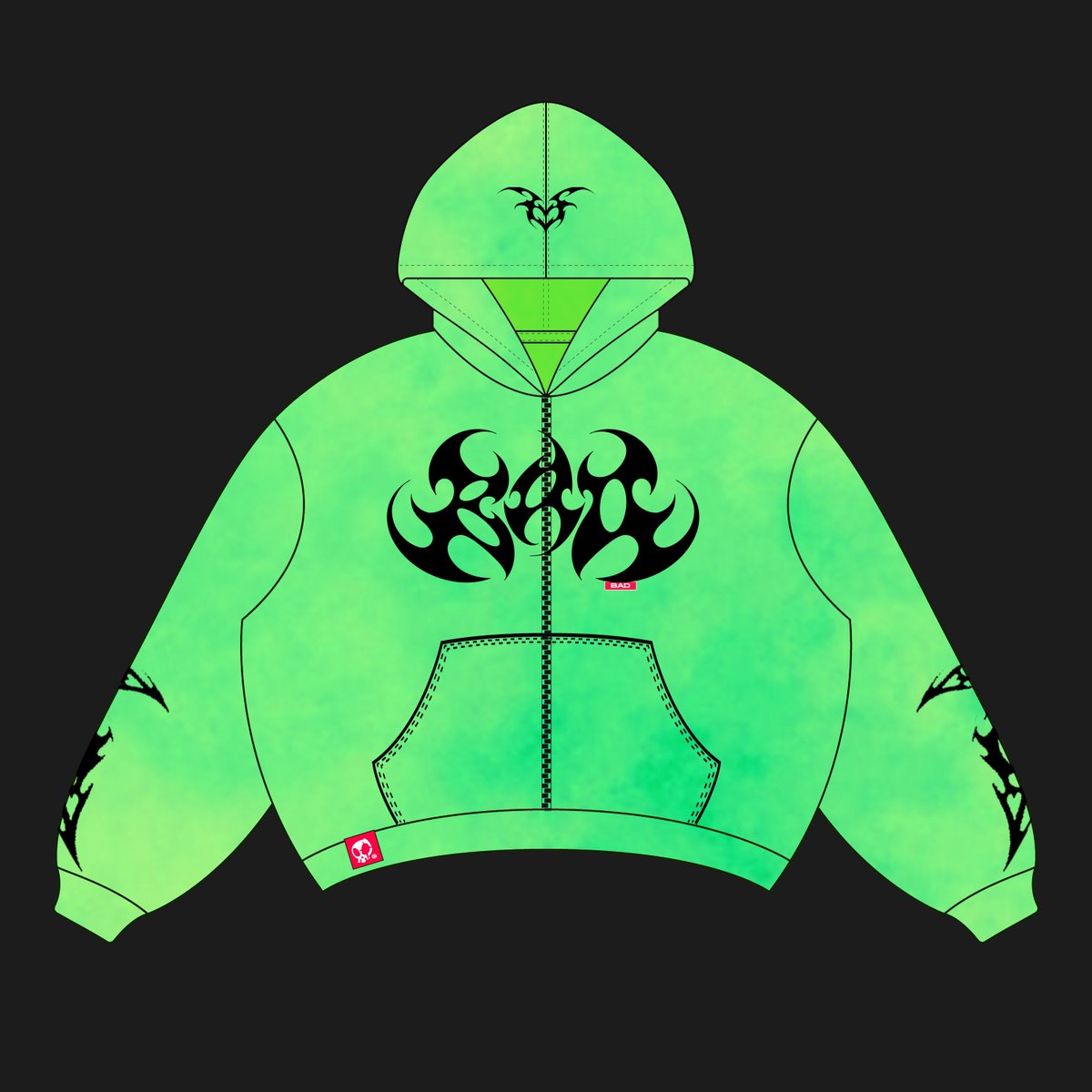 lite_x0's tweet photo. Green Acid Zip Hoodie 

Embroidered everything. Fleece (very cozy). Custom Zipper. 

First sample is in already. Testing Acid Wash on another now. https://t.co/Cbv7KMB9eJ