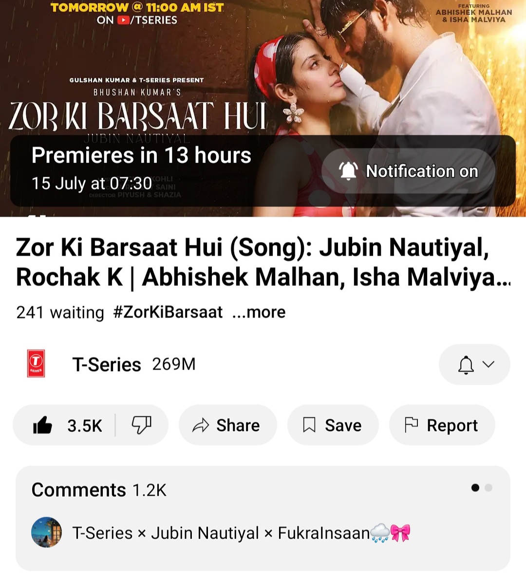 Hello everyone plz go to the tseries youtube page and if you have time try to do some comments jitne b ho skey MV ane se pehly we can do this may be 10k comments 🐼

ABHI X ISHA IN T-SERIES ZKBH
<a href="/AbhishekMalhan4/">Abhishek Malhan</a> @#AbhishekMalhan #PandaGang #IshaMalviya #ZorKiBarsaatHui