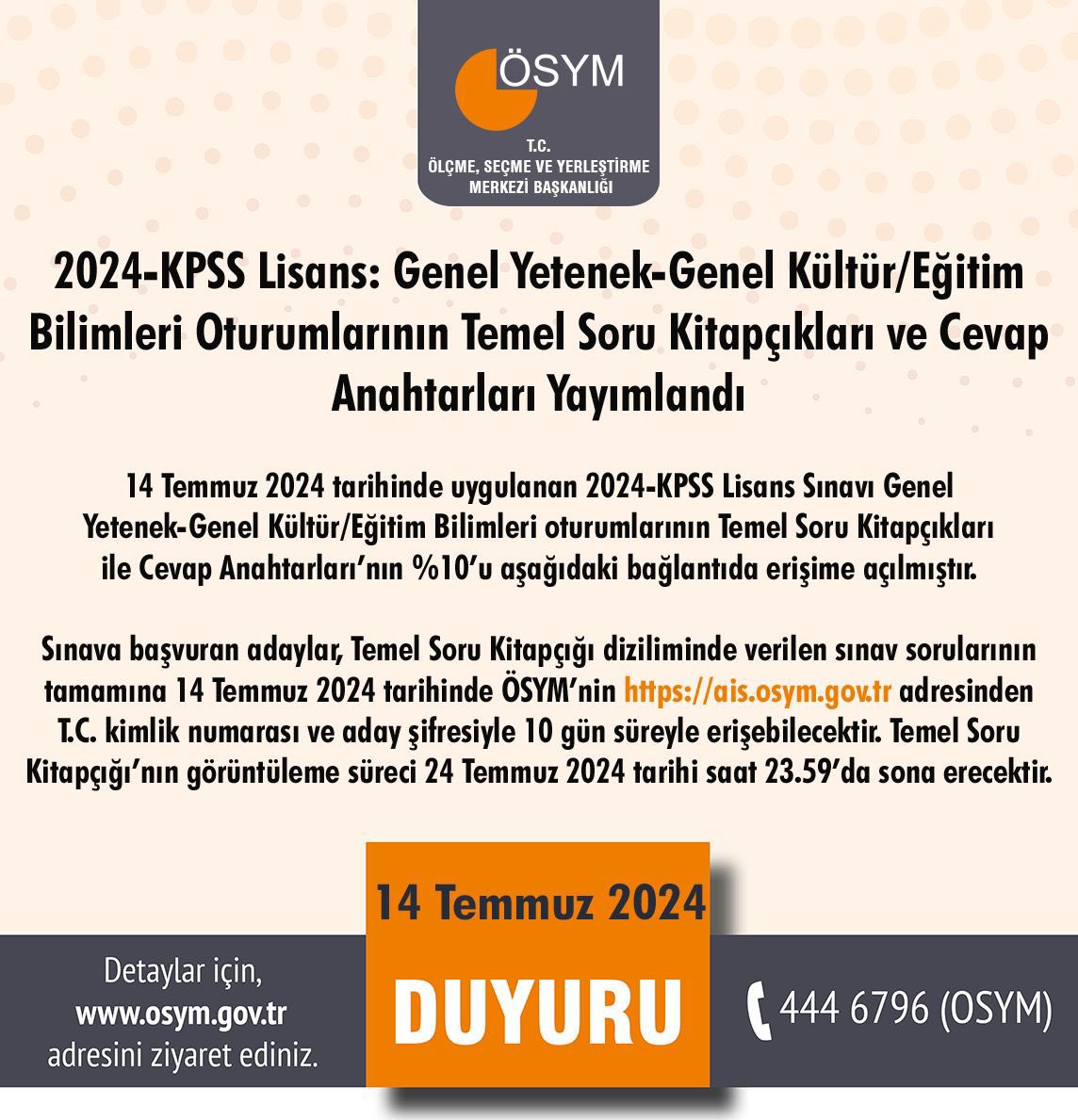 2024-KPSS Lisans: Genel Yetenek-Genel Kültür/Eğitim Bilimleri Oturumlarının Temel Soru Kitapçıkları ve Cevap Anahtarları Yayımlandı

osym.gov.tr/TR,29485/2024-…
#kpss2024 #kpss