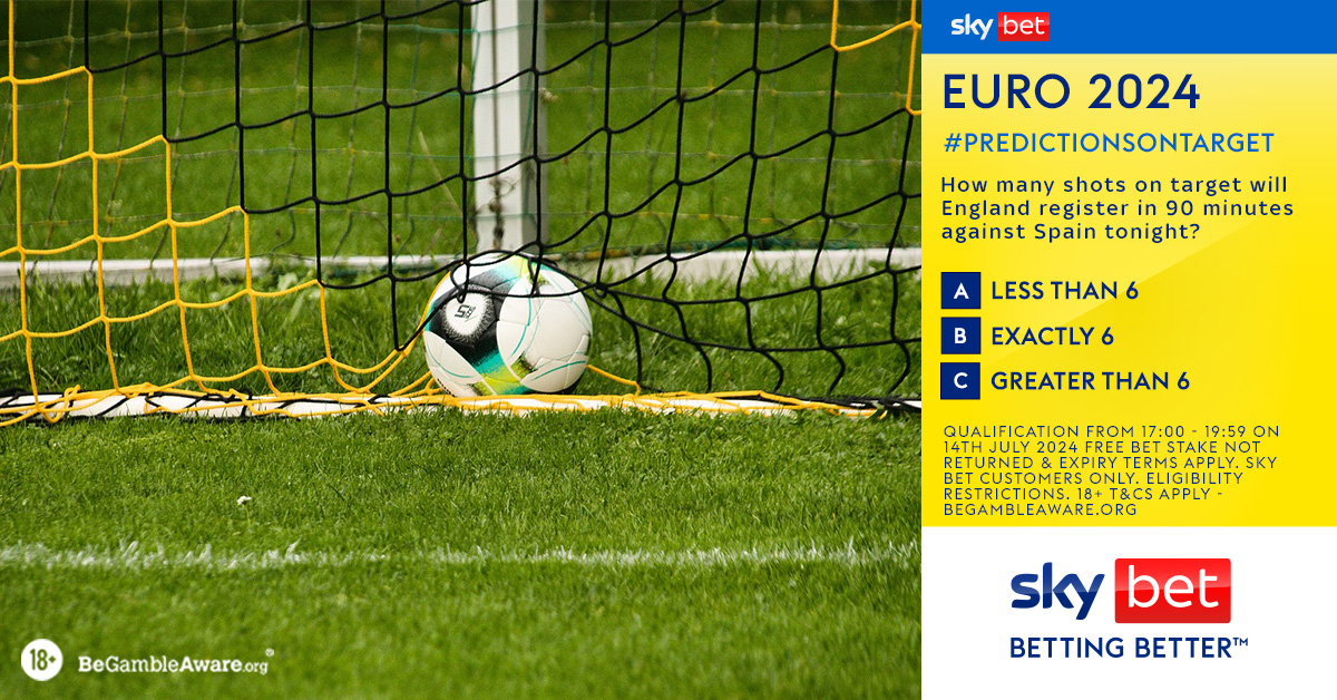 SkyBetHelp's tweet photo. โฝ Follow @SkyBetHelp & reply with your answer using #PredictionsOnTarget to be in with a chance of winning.
๐ฐ We're giving away a ยฃ5 free bet per 30 entrants! The correct answer will be announced after full time.
Open until 19:59 โฐ
๐ T&C's: https://t.co/aZhjrVMA9S https://t.co/omV3rJy0Ln