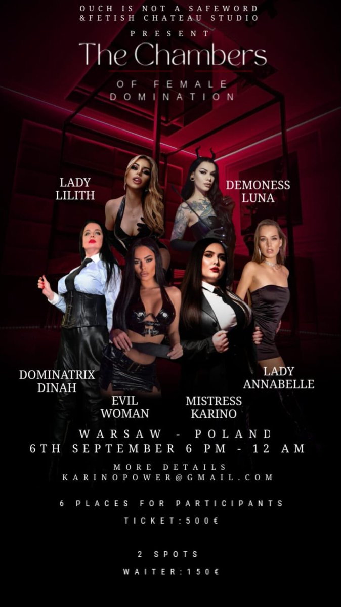 💥 Femdom Party in Warsaw in <a href="/FCHdommes/">Fetish Chateau Dommes</a> 
Famous Dommes and unique concept!
Visit Poland ❤️
Contact Me
mistressamsterdam@yahoo.com
Or MistressKarino
karinopower@gmail.com
<a href="/Evil__Woman_/">Evil Woman</a> 
<a href="/Mistress_Karino/">Mistress Karino POZNAŃ BDSM FEMDOM POLAND</a> 
<a href="/Demoness_Luna/">𝕯𝖊𝖒𝖔𝖓𝖊𝖘𝖘 𝕷𝖚𝖓𝖆🌙WARSAW 19-22.08⛓️</a> 
<a href="/Lady__Annabelle/">⛓️ Lady Annabelle ⛓️</a> 
<a href="/LadyLilithDomme/">𝐆𝐨𝐝𝐝𝐞𝐬𝐬 𝐋𝐚𝐝𝐲 𝐋𝐢𝐥𝐢𝐭𝐡</a>