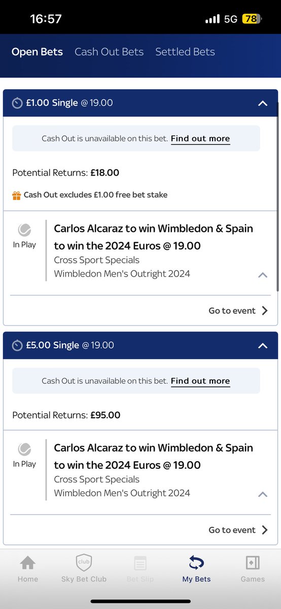 30sanny89's tweet photo. @SkyBet  hi lads. Any chance of a cash out on this? Will take £60 now, call it quits. https://t.co/5CNUqQJzAM