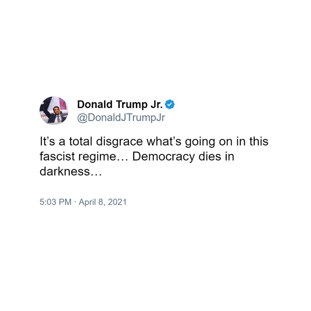 MAGA hypocrisy this morning is off the charts.

A thread.🧵

Let's start with <a href="/DonaldJTrumpJr/">Donald Trump Jr.</a>.