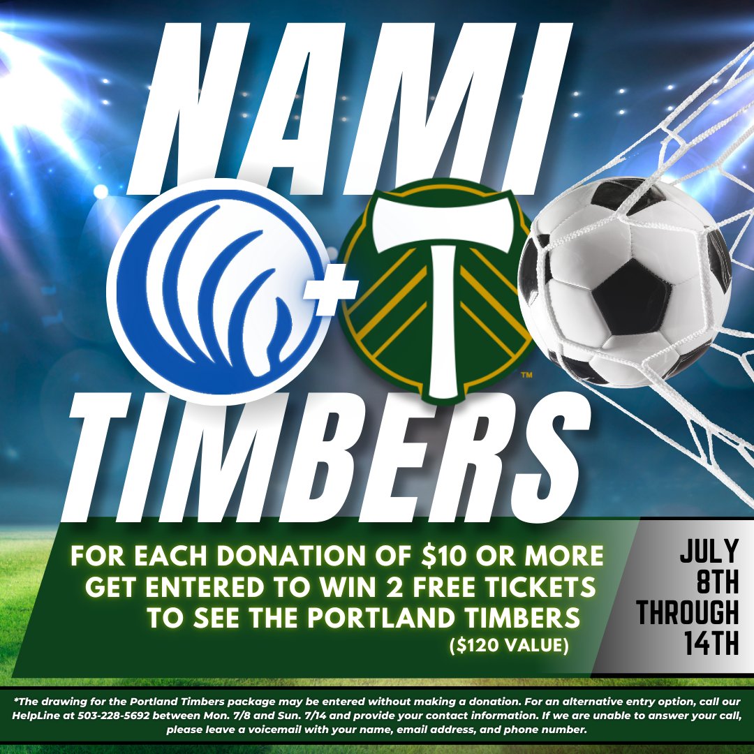 LAST DAY to support NAMI Multnomah's Walk team and get entered to win 2 Tickets to see the Portland Timbers! Each donation of $10 or more will be counted as an entry to the sweepstakes.

To donate, visit: namiwalks.org/team/FONM

#namiwalks #mentalhealthawareness #timbers