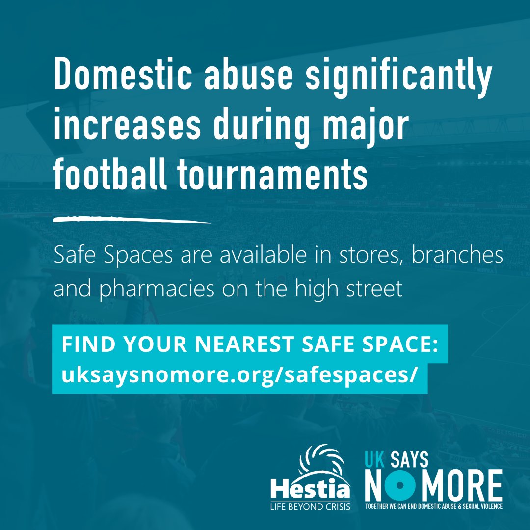 Hestia1970's tweet photo. Ahead of tonight's game, UK Says No More and Hestia urge victims to make use of #SafeSpaces as incidents are expected to rise during Euros ⚽ 

Find a #SafeSpace from #DomesticAbuse here 👉🏽 https://t.co/Z54M53Dyd3 https://t.co/HG7Oe47vd8
