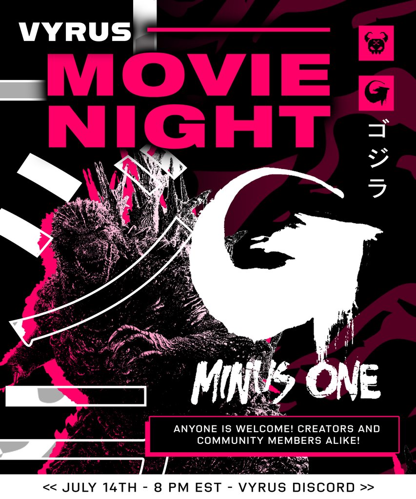 VyrusCo's tweet photo. Looking for the perfect plan to end your weekend before going back to the grueling reality of real life tomorrow?
Look no further 😎
Join our discord here and get some movie snacks ready ➡️ https://t.co/TsL7oPAT1W
#movienight #godzilla #vyrusco #community https://t.co/6jqLDRLtpD