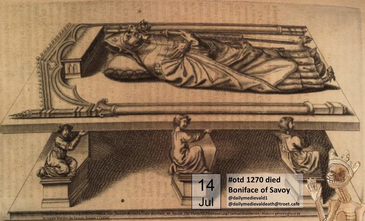 dailymedievald1's tweet photo. #otd 1270 died Boniface of Savoy, Archbishop of Canterbury and Primate of England. He was buried in the Cistercian Abbey of Hautecombe. #medievaldeath #medieval
Pic.: Drawing of the tomb (17th cent.), Wikipedia Commons https://t.co/b0PLm8YC2V