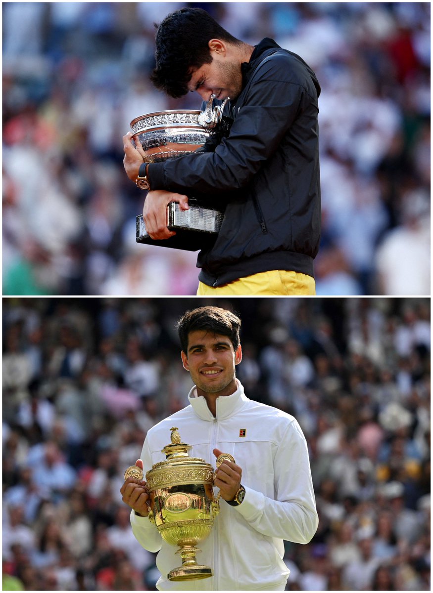 Estás dos fotos están separadas por poco más de un mes.

🔥 Qué locura, Alcaraz.