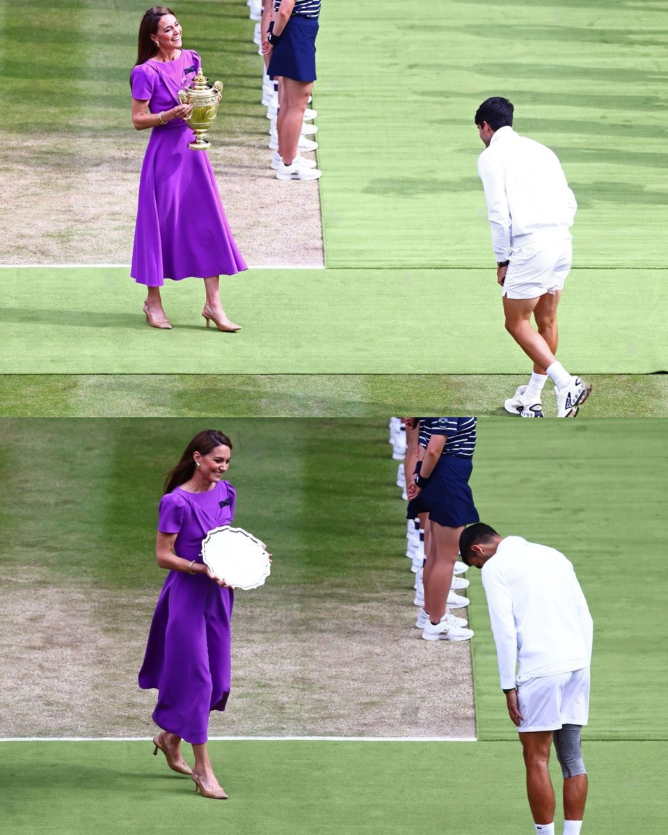 tokkianami's tweet image. Carlos Alcaraz and Novak Djokovic's bow to The Princess of Wales during trophy presentation 👑