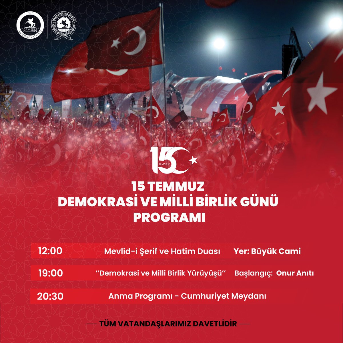 🇹🇷 Demokrasiye sahip çıkan,
Milletin Zaferi! 🇹🇷

15 Temmuz Demokrasi ve Milli Birlik Günü'nde yine yan yana, omuz omuzayız..

#15Temmuz'da gerçekleşecek etkinliklerimize tüm hemşehrilerimizi bekleriz.