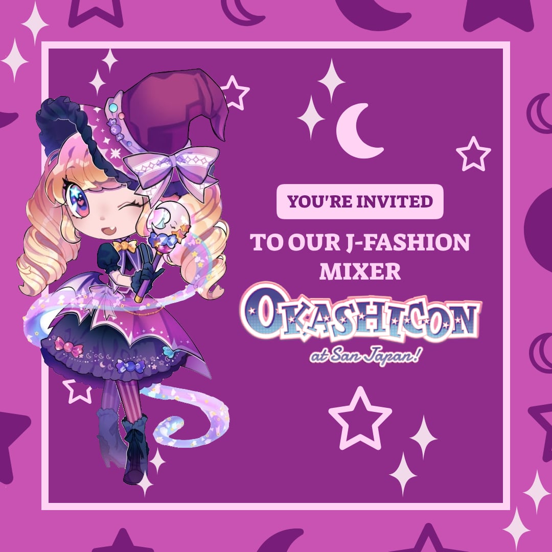 Okashicon is excited to announce "Spellbinding Sweetness", a J-Fashion mixer coming this year to Okashicon at San Japan! 

Join  us for an afternoon of food, fashion, and fun at this one of a kind  event.

Be  sure to get your tickets early!  eventeny.com/events/ticket/…