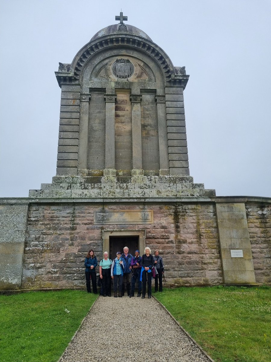 EildonRamblers's tweet photo. 10 ramblers walked today's Harestanes to Monteith Mausoleum circular. Murray treated us to facts on the Folly, Lilliard, local Scottish English battles &amp; Monteith Mausoleum, to which he got the key. We had to wade through foliage as tall as some of us at 2 points but no rain https://t.co/pJ7xR4mFrO