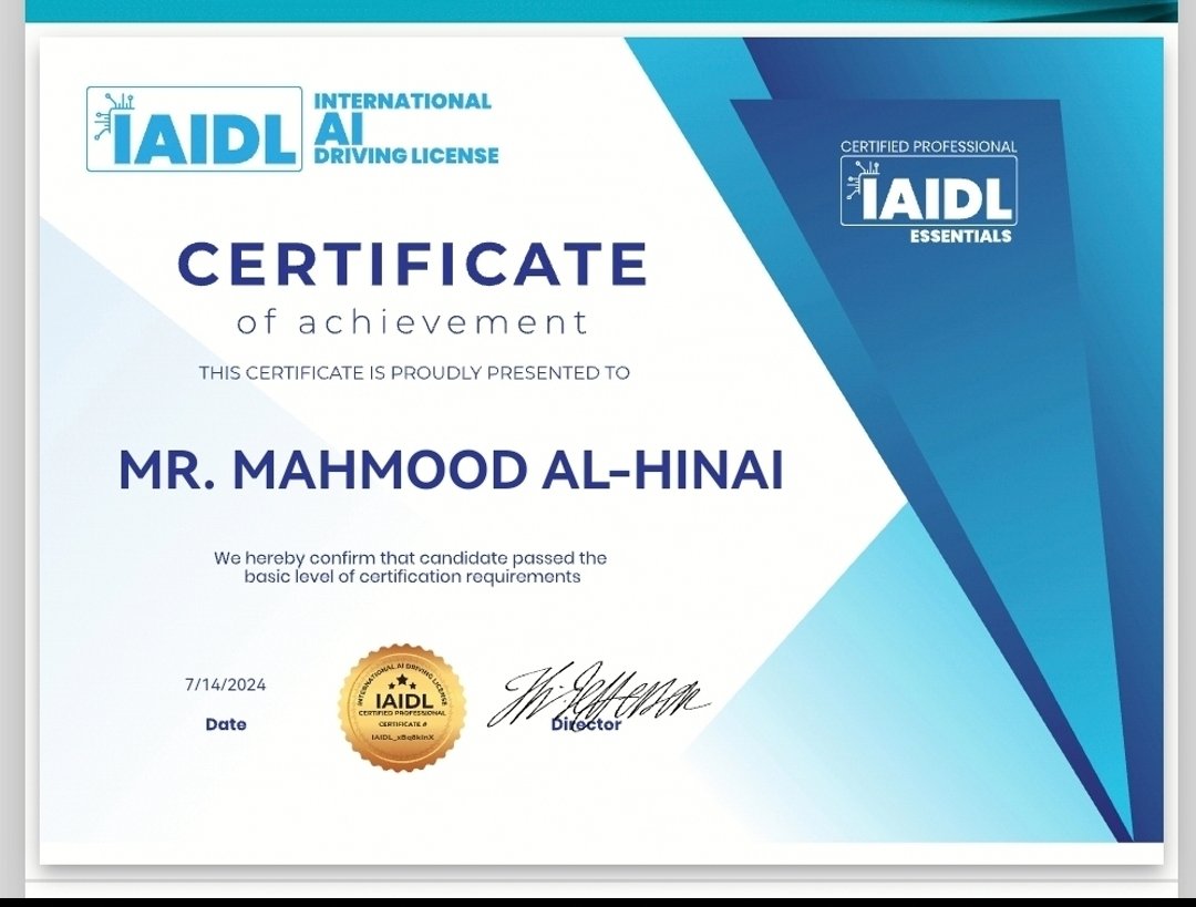 fares3874's tweet photo. رسميًا وبحمد الله وتوفيقه ،
انجاز 
الرخصة الدولية لقيادة الذكاء الاصطناعي
 INTERNATIONAL AI DRIVING 
 LICENS
#IAIDL https://t.co/TQH2i3cde0