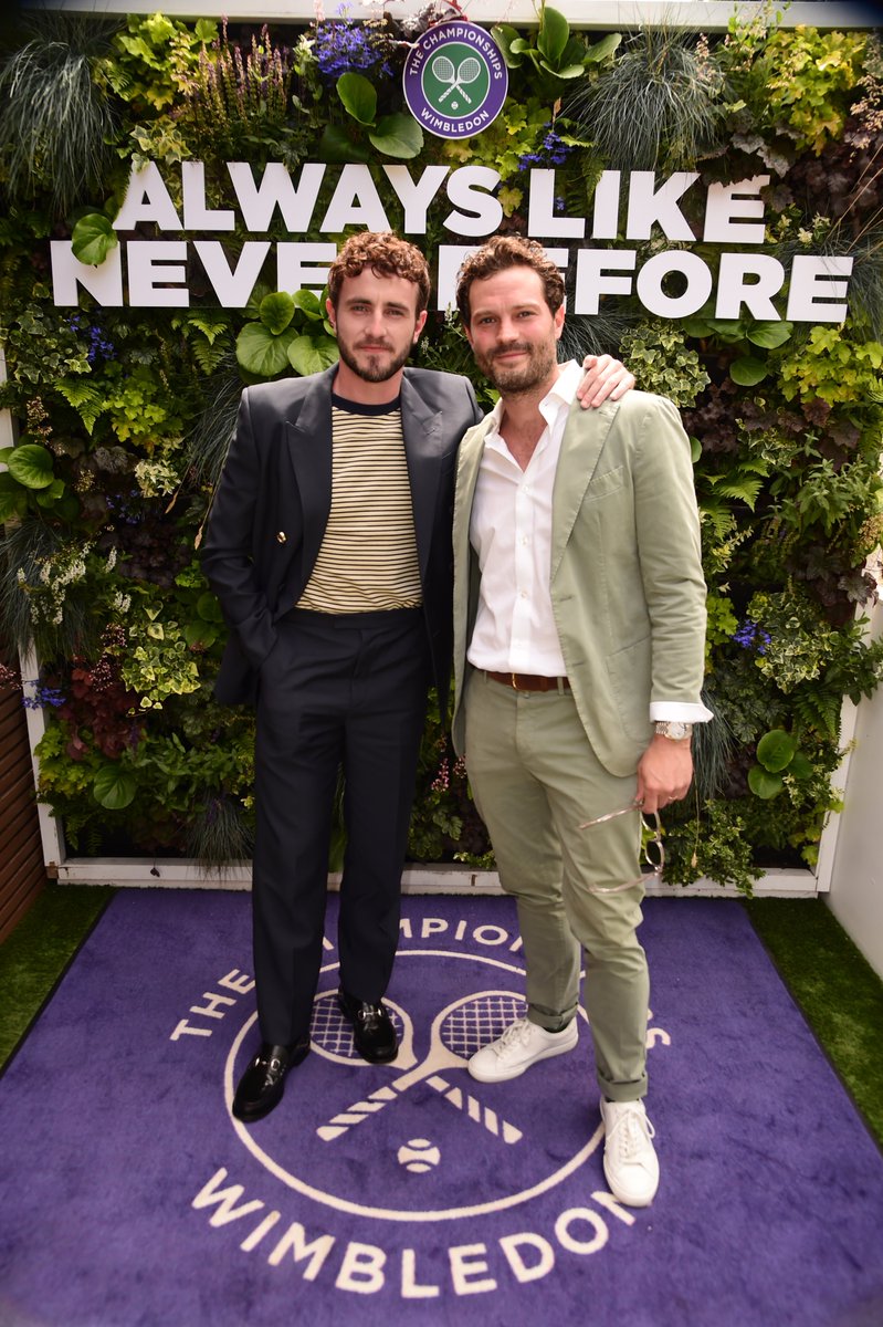 extratv's tweet photo. Two of our biggest crushes, Paul Mescal and Jamie Dornan, link up for a photo opp at the #Wimbledon men's singles finals! 🔥 See more pics 🔗: https://t.co/wltVk3aEDQ https://t.co/GBGrB18Eqz