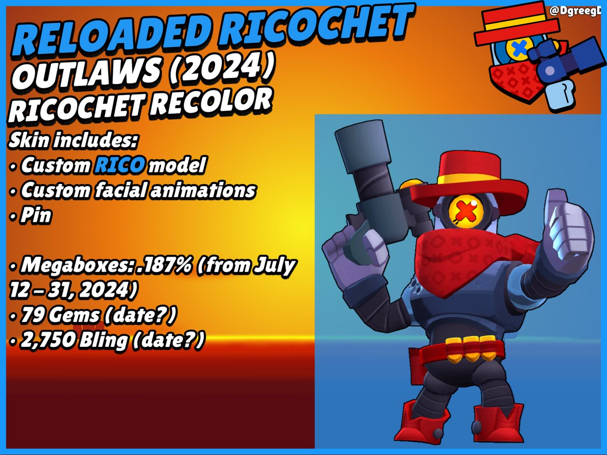 Dgreegd's tweet photo. #ClassicBrawl is here! We have:
Reloaded Ricochet from 2019
Deputy Brock from 2020
Boomer Dynamike from 2021
& Sheriff Shelly from 2022
#BrawlStars #BrawlStarsDesign #BrawlStarsRico #BrawlStarsBrock #BrawlStarsDynamike #BrawlStarsShelly #Outlaws https://t.co/8pYT6XHqLm