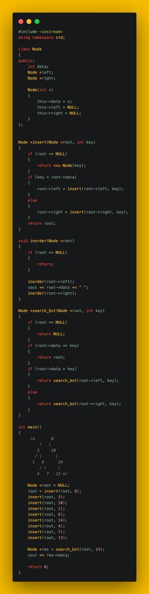 gincode18's tweet image. 🚀 Day 31 of #100DaysOfCode!

🌳 Tackled essential BST operations:
🔍 Implemented Search in a BST.
🗑️ Solved BST Deletion.
📏 Found Floor and Ceil in a BST.

Feeling more confident with BSTs! 💪 #coding #DSA #developerjourney