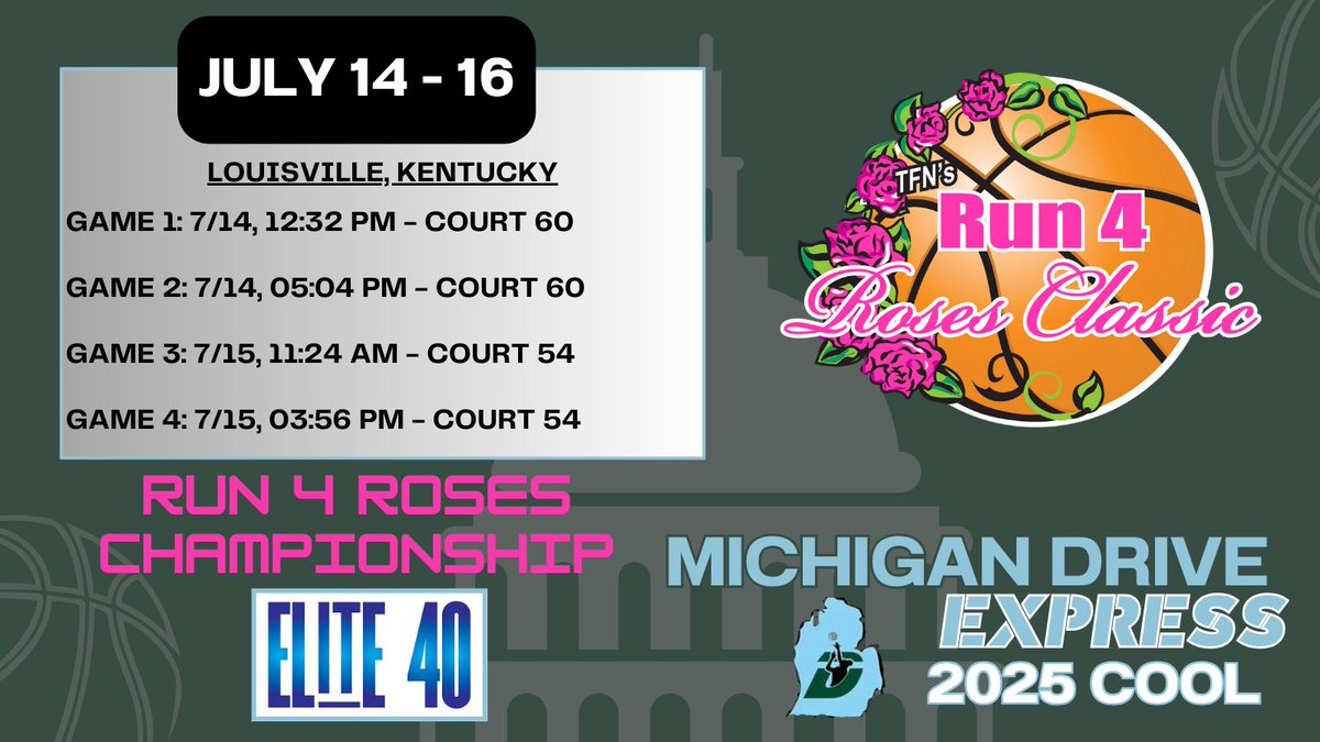 Our schedule for Run 4 Roses Championship in Louisville!