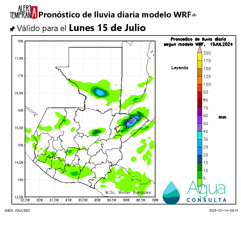 AlertaGt502's tweet photo. Pronóstico del Tiempo
Lunes 15 de Julio
1🇬🇹Onda Tropical 20 genera lluvias especialmente en la FTN con aumento de vientos en oriente con ráfagas de hasta 50km/h con temperaturas de hasta 34ºC en el sur
#ClimaGt #TraficoGt #LluviasGt
#OndaTropical20 #OT19 #OT20 https://t.co/F81pY31I6Z