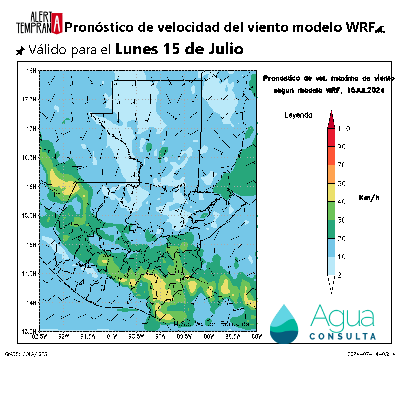 AlertaGt502's tweet photo. Pronóstico del Tiempo
Lunes 15 de Julio
1🇬🇹Onda Tropical 20 genera lluvias especialmente en la FTN con aumento de vientos en oriente con ráfagas de hasta 50km/h con temperaturas de hasta 34ºC en el sur
#ClimaGt #TraficoGt #LluviasGt
#OndaTropical20 #OT19 #OT20 https://t.co/F81pY31I6Z