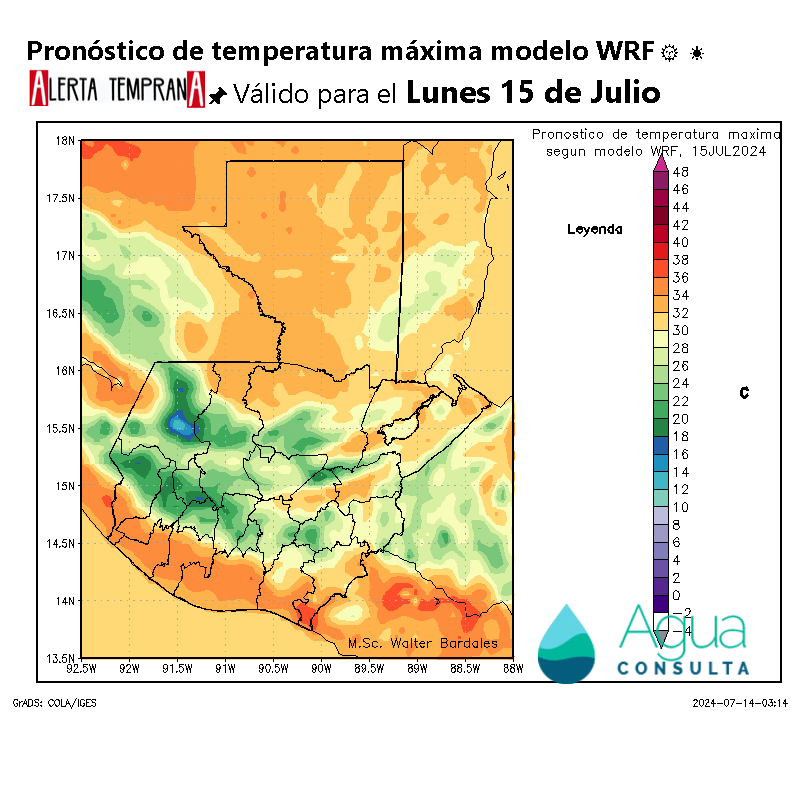 AlertaGt502's tweet photo. Pronóstico del Tiempo
Lunes 15 de Julio
1🇬🇹Onda Tropical 20 genera lluvias especialmente en la FTN con aumento de vientos en oriente con ráfagas de hasta 50km/h con temperaturas de hasta 34ºC en el sur
#ClimaGt #TraficoGt #LluviasGt
#OndaTropical20 #OT19 #OT20 https://t.co/F81pY31I6Z