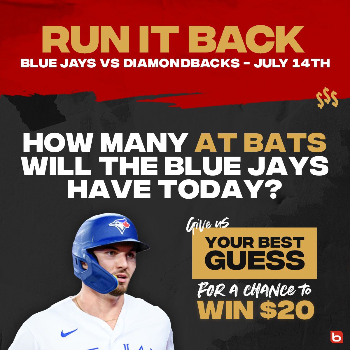🚨⚾️ BODOG PRESENTS… RUN IT BACK!

To enter: 

• Follow @BodogCA 

• 🔁 and reply with how many at bats the Blue Jays will have against the Diamondbacks today

We’ll pick a lucky winner!

If no one guesses correct, the pot will grow by $10 🤑

#MLB ➡️ bit.ly/BodogSport