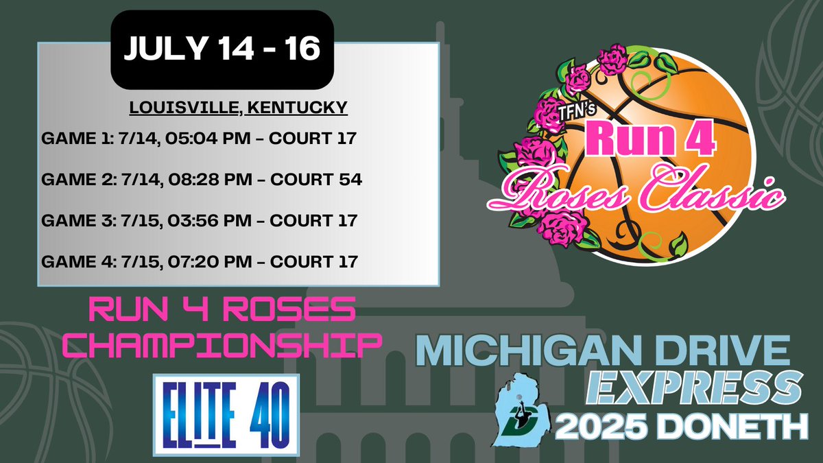 Our schedule for Run 4 Roses Championship in Louisville!